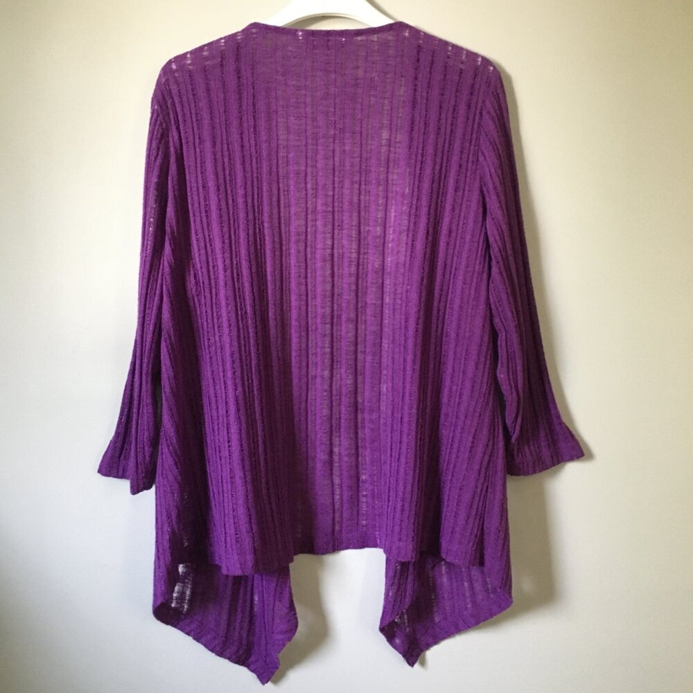 TanJay Purple Ribbed Mesh Knit Open Waterfall Cardigan Large - Picture 2 of 11